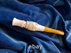 Unique Antique Block Meerschaum Cheroot Cigar Cigarette Pipe Holder Rare Tip