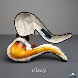 (Unsmoked) 1960s Andreas Bauer Block Meerschaum Bent Black Top Real Amber Stem