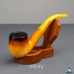 (Unsmoked) 1960s Andreas Bauer Block Meerschaum Bent Black Top Real Amber Stem