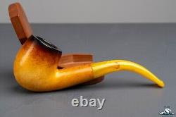 (Unsmoked) 1960s Andreas Bauer Block Meerschaum Bent Black Top Real Amber Stem