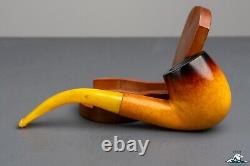 (Unsmoked) 1960s Andreas Bauer Block Meerschaum Bent Black Top Real Amber Stem