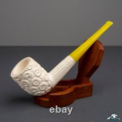 (Unsmoked) 1960s Andreas Bauer Block Meerschaum Rusticated Billiard Acrylic Stem