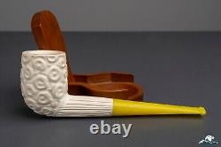 (Unsmoked) 1960s Andreas Bauer Block Meerschaum Rusticated Billiard Acrylic Stem