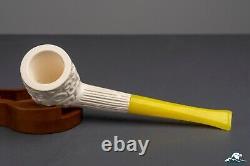 (Unsmoked) 1960s Andreas Bauer Block Meerschaum Rusticated Billiard Acrylic Stem