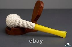 (Unsmoked) 1960s Andreas Bauer Block Meerschaum Rusticated Billiard Acrylic Stem