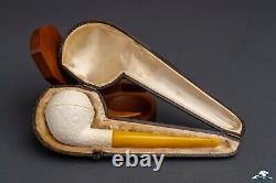 (Unsmoked) 1960s Andreas Bauer Block Meerschaum Straight Bulldog Real Amber Stem