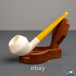 (Unsmoked) 1960s Andreas Bauer Block Meerschaum Straight Bulldog Real Amber Stem