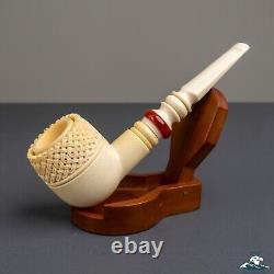 (Unsmoked) 1998 Master Carver Eyup Sabri Block Meerschaum Pot Horn Saddle Stem