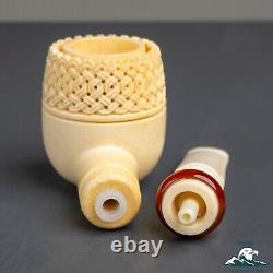 (Unsmoked) 1998 Master Carver Eyup Sabri Block Meerschaum Pot Horn Saddle Stem