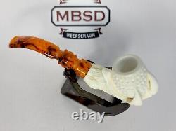 Unsmoked Block Meerschaum Tobacco Smoking Pipe, Claw Holding Egg, withFitted Case