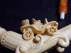 Unsmoked Detailed Carving Meerschaum Pipe Classic Vehicle, H. Yavuz -y2