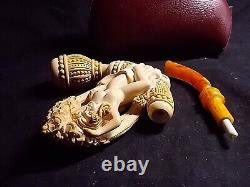 Unsmoked Detailed Carving Meerschaum Pipe Naked Lady, H. Yavuz -y4