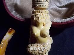 Unsmoked Detailed Carving Meerschaum Pipe Naked Lady Mermaid, H. Yavuz -y6