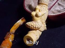 Unsmoked Detailed Carving Meerschaum Pipe Naked Lady Mermaid, H. Yavuz -y6