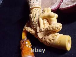 Unsmoked Detailed Carving Meerschaum Pipe Naked Lady Mermaid, H. Yavuz -y6