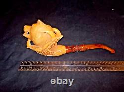 Unsmoked Giant Koc Block Meerschaum Pipe Bear Dragon Claws Leather Case