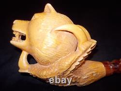 Unsmoked Giant Koc Block Meerschaum Pipe Bear Dragon Claws Leather Case