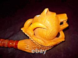 Unsmoked Giant Koc Block Meerschaum Pipe Bear Dragon Claws Leather Case