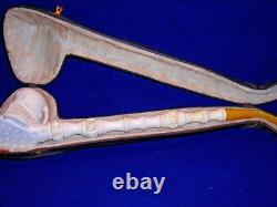 Unsmoked New Block Meerschaum Pipe 15 Inches Long Lots Of Detailed Carving -bb