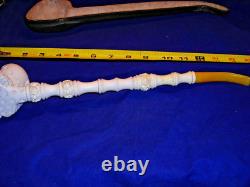 Unsmoked New Block Meerschaum Pipe 15 Inches Long Lots Of Detailed Carving -bb