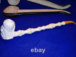 Unsmoked New Block Meerschaum Pipe 15 Inches Long Lots Of Detailed Carving -bb