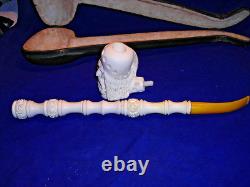 Unsmoked New Block Meerschaum Pipe 15 Inches Long Lots Of Detailed Carving -bb
