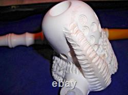 Unsmoked New Block Meerschaum Pipe 15 Inches Long Lots Of Detailed Carving -bb