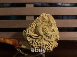 Unused Masterfully Carved By S. Yanik a BLOCK MEERSCHAUM Pipe Featuring a Bison