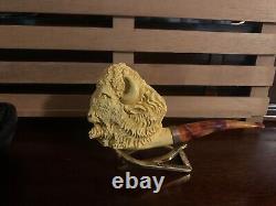 Unused Masterfully Carved By S. Yanik a BLOCK MEERSCHAUM Pipe Featuring a Bison