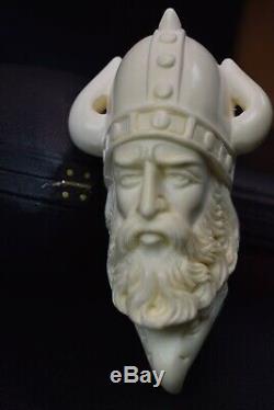 VIKING & EAGLE FIGURE Pipe Block Meerschaum-HANDMADE NEW W CASE#205