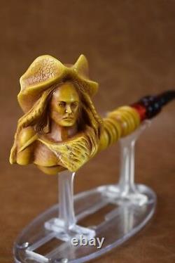 VIKING Girl Figure pipe New Handmade Block Meerschaum W Case-stand#308