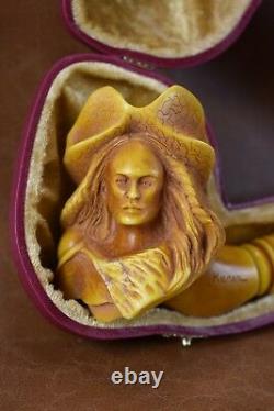 VIKING Girl Figure pipe New Handmade Block Meerschaum W Case-stand#308