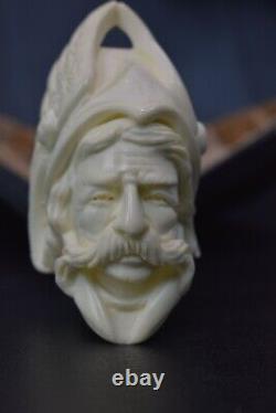 VIKING figure pipe New Handmade Block Meerschaum W Case&stand#955