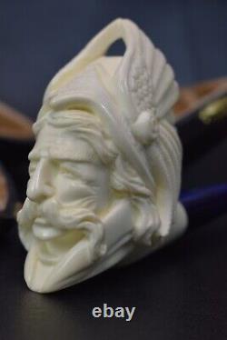 VIKING figure pipe New Handmade Block Meerschaum W Case&stand#955