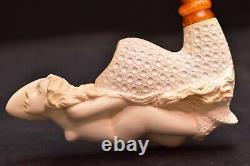 VTG Nude Lady Naked handmade Carved block MEERSCHAUM Pipe W original CASE 5 5/8