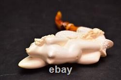 VTG Nude Lady Naked handmade Carved block MEERSCHAUM Pipe W original CASE 5 5/8