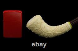 Vineyard Horn Pipe New Block Meerschaum Handmade W Case-Stand#756