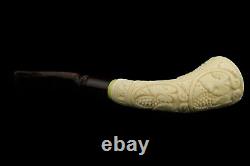 Vineyard Horn Pipe New Block Meerschaum Handmade W Case-Stand#756