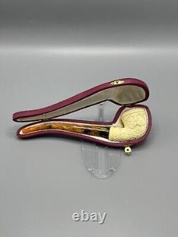 Vineyard Rhodesian Pipe new-block Meerschaum Handmade Case#38 Churchwarden Stem