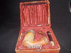 Vintage BLOCK MEERSCHAUM ROMAN Hand carved Pipe 8 1/2 Long 4 High with Case