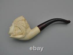 Vintage Carved Block Meerschaum Pipe Native American Chief Headdress Fitted Case