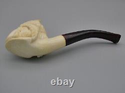 Vintage Carved Block Meerschaum Pipe Native American Chief Headdress Fitted Case