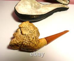 Vintage Genuine Block Meerschaum Hand Carved Pipe Made in Turkey withOriginal Case