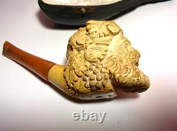 Vintage Genuine Block Meerschaum Hand Carved Pipe Made in Turkey withOriginal Case