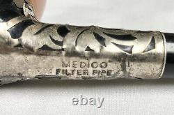 Vintage Genuine Medico Filter Pipe With Silver Inlay In Block Meerschaum Case