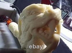 Vintage I. Baglan Block Meerschaum Pipe Dragon 8 Long Super Carving