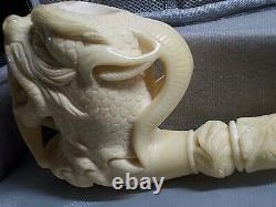 Vintage I. Baglan Block Meerschaum Pipe Dragon 8 Long Super Carving