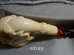 Vintage I. Baglan Block Meerschaum Pipe Dragon 8 Long Super Carving