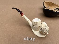 Vintage Lion scenery Block Meerschaum Pipe with custom case by OIKIBUS