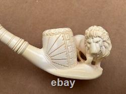 Vintage Lion scenery Block Meerschaum Pipe with custom case by OIKIBUS